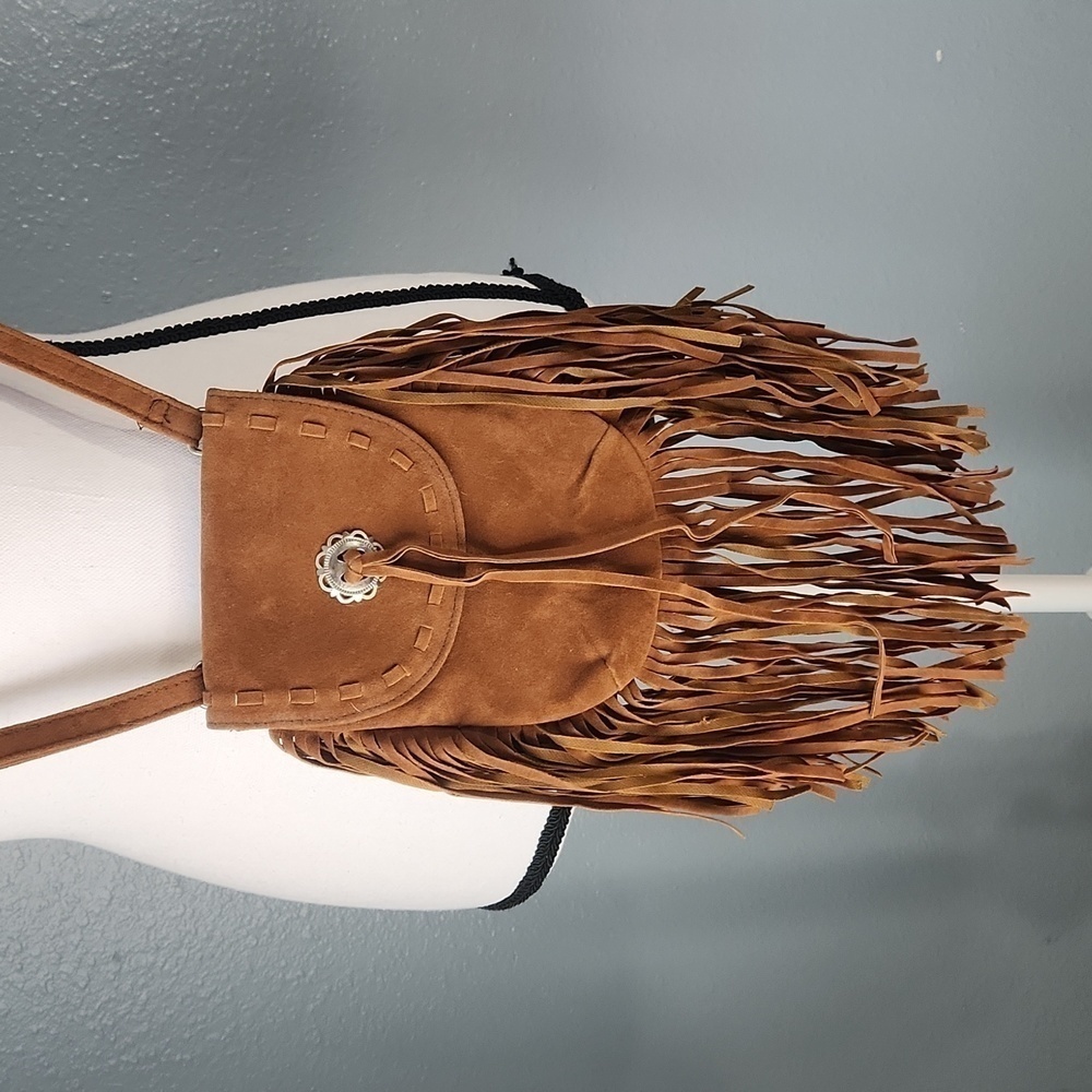 Deb & Dave Fringed Cognac Crossbody Mini Bag - Picture 4 of 4